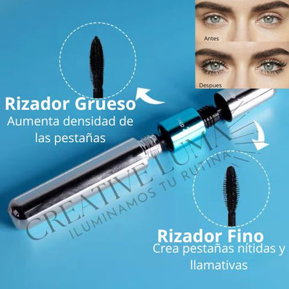Máscara de Pestañas 2 en 1 – Alargamiento y Volumen con Fibras de Seda – Resistente al Agua